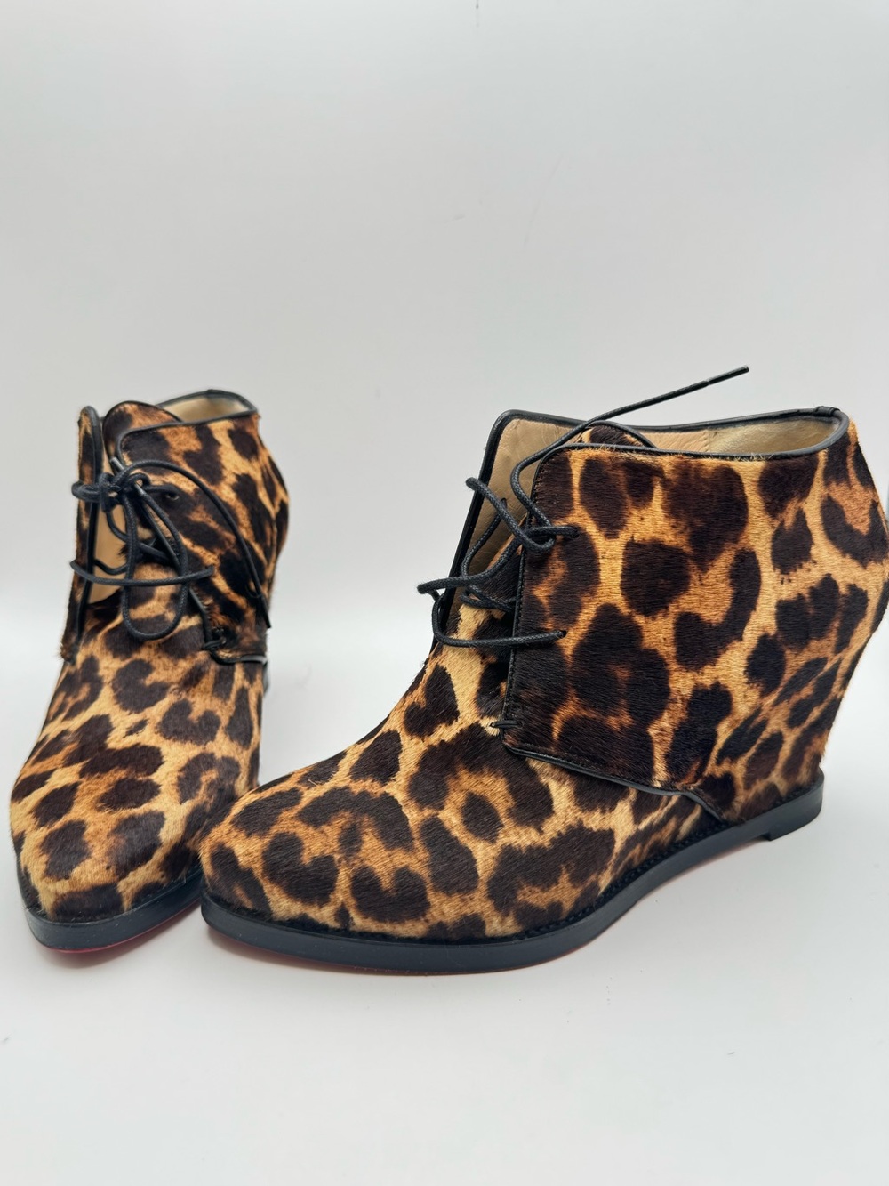 Christian Louboutin Lady Schuss Pony Hair Leopard Ankle Boots EU 37.5